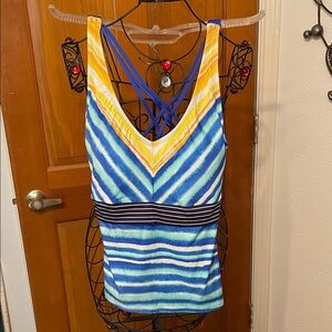⭐️⭐️⭐️BOGOHO ⭐️⭐️⭐️Striped Blue and Yellow Women's Tankini Top-XL